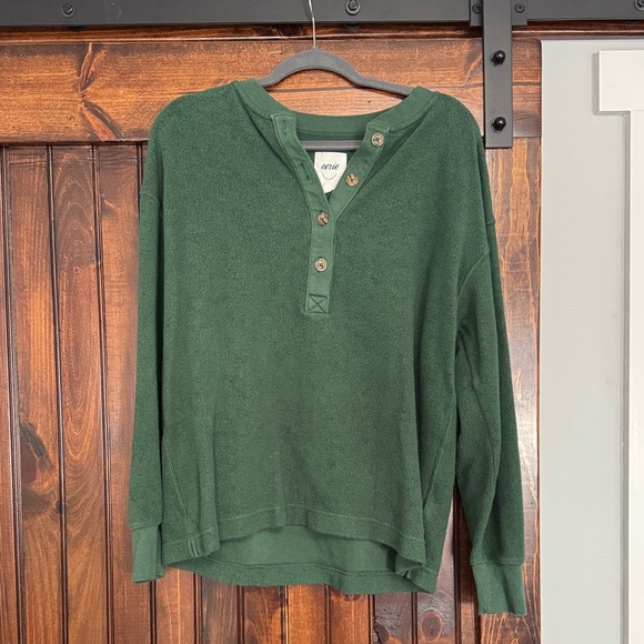aerie Sweaters - aerie Forest Green Henley Scoop Sweatshirt